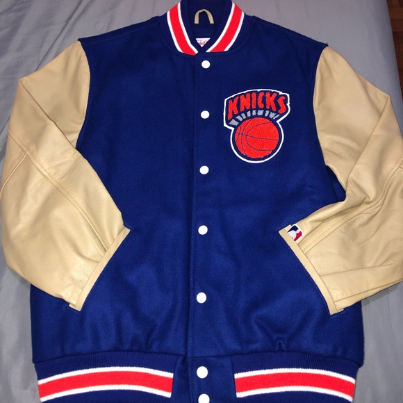 knicks varsity jacket mitchell and ness